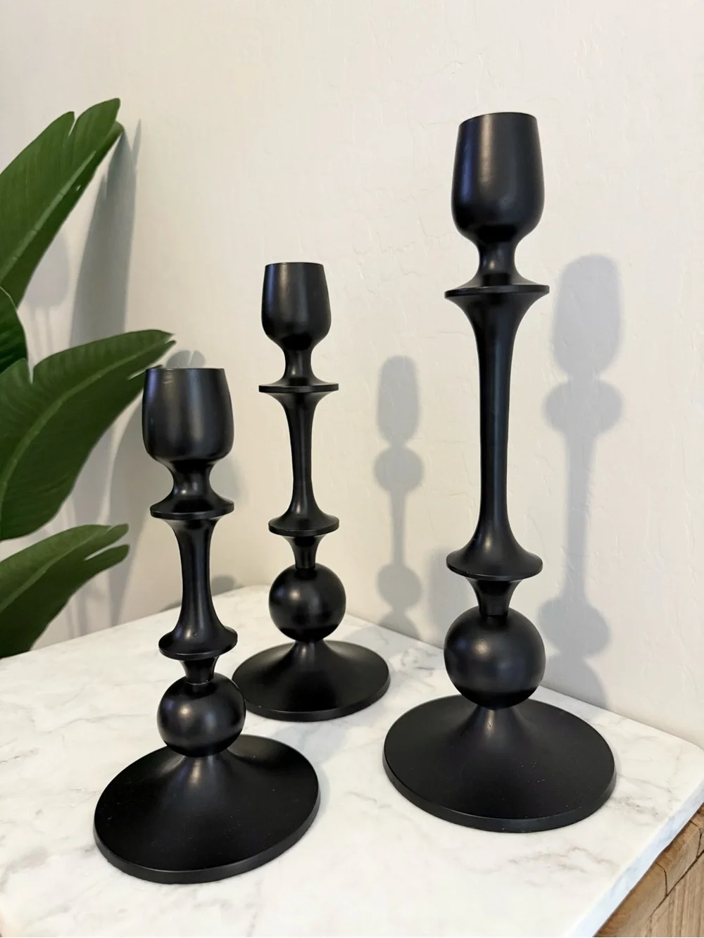 3pc Matte Black Metal Candlestick Set
